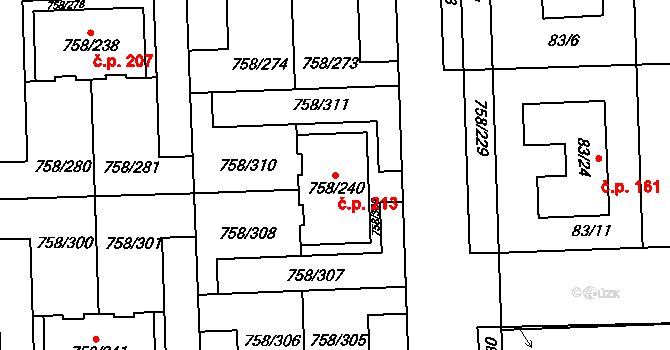 Blížejov 213 na parcele st. 758/240 v KÚ Blížejov, Katastrální mapa