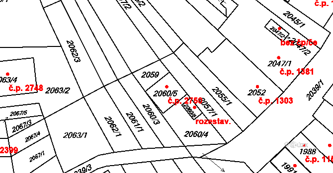 Líšeň 2750, Brno na parcele st. 2060/5 v KÚ Líšeň, Katastrální mapa