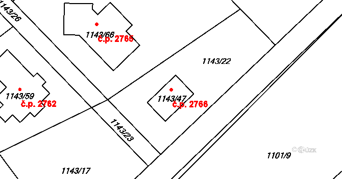 Rožnov pod Radhoštěm 2766 na parcele st. 1143/47 v KÚ Tylovice, Katastrální mapa