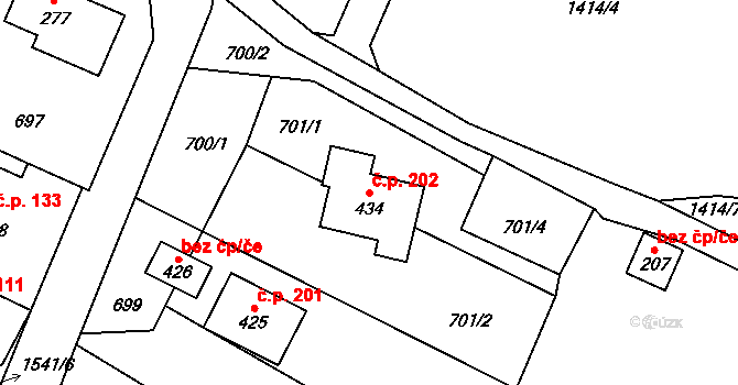 Ústí 202 na parcele st. 434 v KÚ Ústí u Vsetína, Katastrální mapa