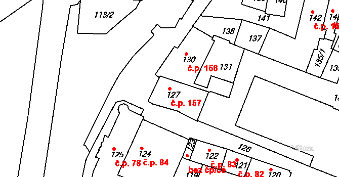 Jemnice 157 na parcele st. 127 v KÚ Jemnice, Katastrální mapa