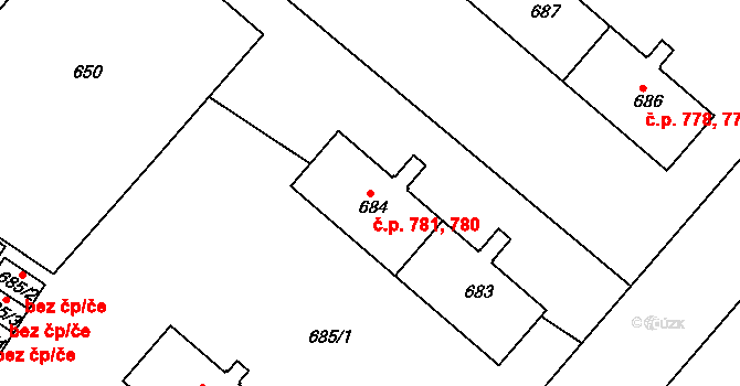 Jemnice 780,781 na parcele st. 684 v KÚ Jemnice, Katastrální mapa