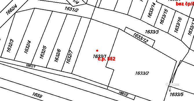 Klobouky u Brna 852 na parcele st. 1633/1 v KÚ Klobouky u Brna, Katastrální mapa