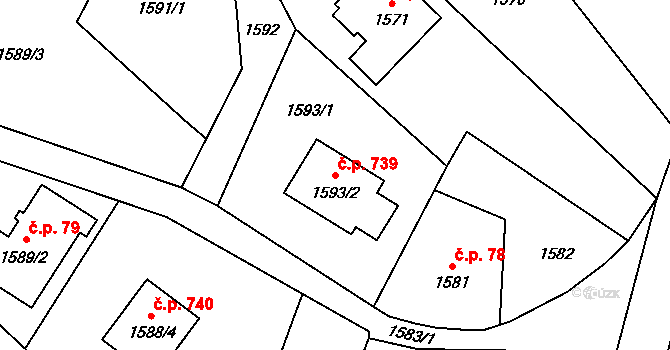 Rapotín 739 na parcele st. 1593/2 v KÚ Rapotín, Katastrální mapa