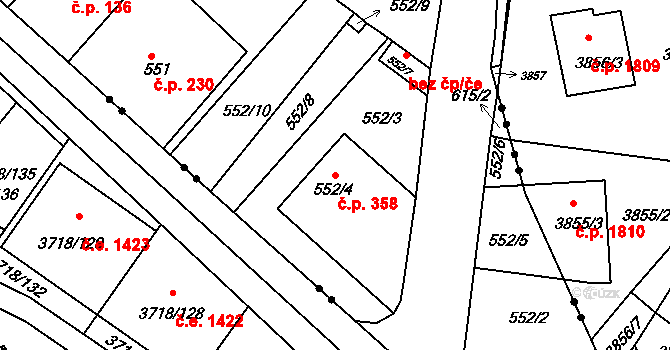 Pokratice 358, Litoměřice na parcele st. 552/4 v KÚ Pokratice, Katastrální mapa