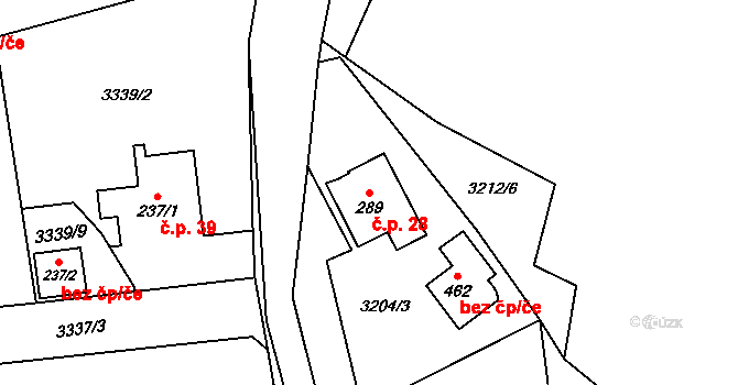 Podělusy 28, Týnec nad Sázavou na parcele st. 289 v KÚ Podělusy, Katastrální mapa