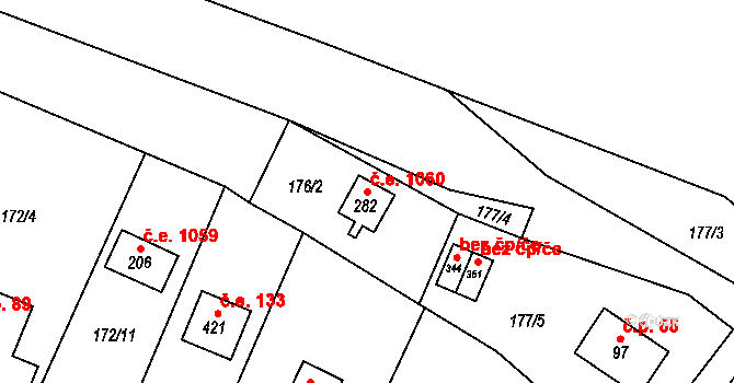 Ledečko 1060 na parcele st. 282 v KÚ Ledečko, Katastrální mapa