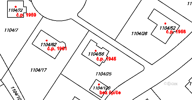 Trnovany 1945, Teplice na parcele st. 1104/56 v KÚ Teplice-Trnovany, Katastrální mapa