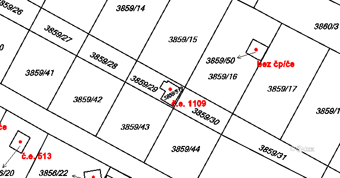 Roudnice nad Labem 1109 na parcele st. 3859/51 v KÚ Roudnice nad Labem, Katastrální mapa