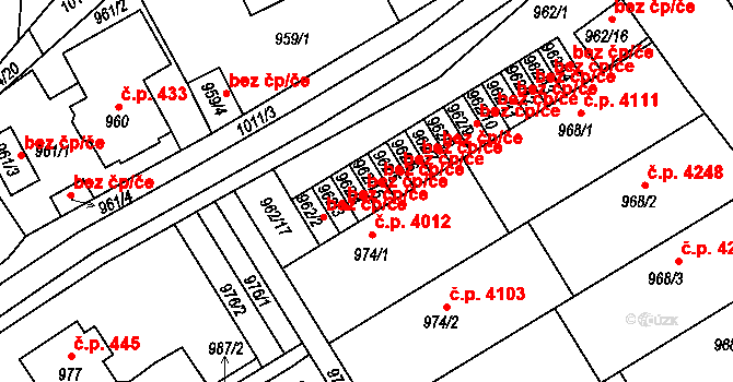 Mšeno nad Nisou 2164, Jablonec nad Nisou na parcele st. 962/4 v KÚ Mšeno nad Nisou, Katastrální mapa