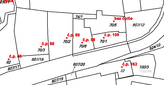 Křoví 56 na parcele st. 70/6 v KÚ Křoví, Katastrální mapa