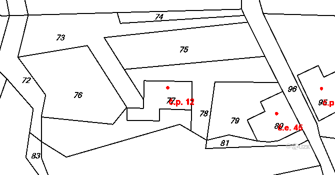 Horní Chřibská 12, Chřibská na parcele st. 77 v KÚ Horní Chřibská, Katastrální mapa
