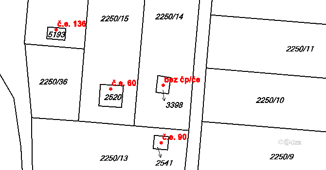 Rokycany 40683222 na parcele st. 3398 v KÚ Rokycany, Katastrální mapa