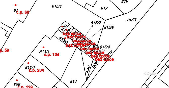 Týnec 40822222 na parcele st. 815/22 v KÚ Týnec na Moravě, Katastrální mapa
