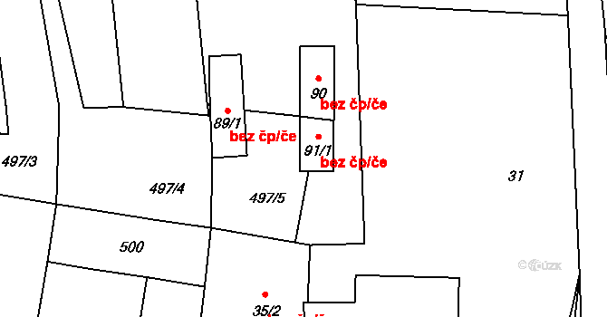 Slavonice 40984222 na parcele st. 91/2 v KÚ Mutišov, Katastrální mapa