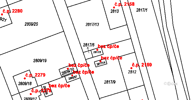 Teplice 41846222 na parcele st. 2817/3 v KÚ Teplice, Katastrální mapa