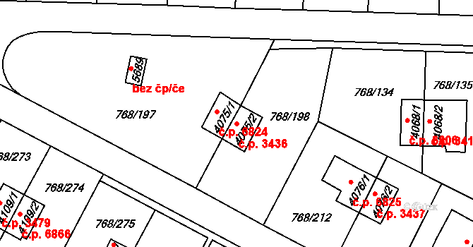 Zlín 3436 na parcele st. 4075/2 v KÚ Zlín, Katastrální mapa