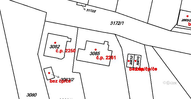 Předměstí 2251, Opava na parcele st. 3085 v KÚ Opava-Předměstí, Katastrální mapa