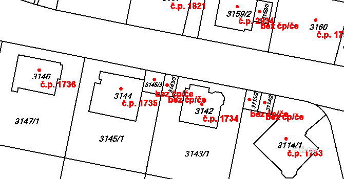 Teplice 45115222 na parcele st. 3143/3 v KÚ Teplice, Katastrální mapa
