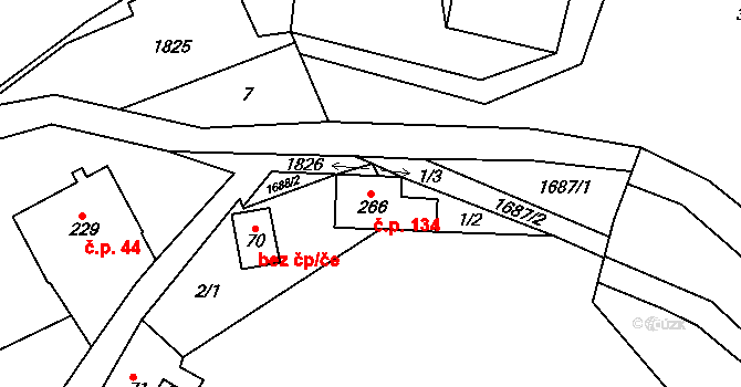 Dolní Heřmanice 134, Horní Heřmanice na parcele st. 266 v KÚ Dolní Heřmanice v Čechách, Katastrální mapa