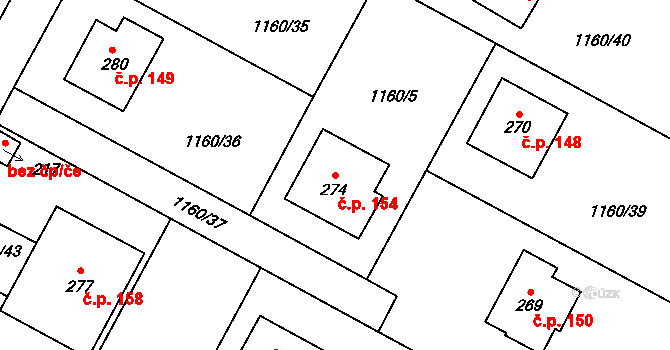 Hrabyně 154 na parcele st. 274 v KÚ Hrabyně, Katastrální mapa