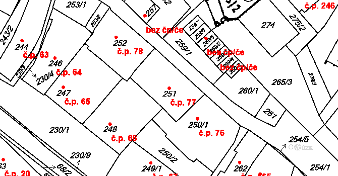 Holubice 77 na parcele st. 251 v KÚ Holubice, Katastrální mapa