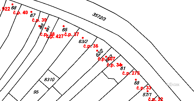 Ostrožské Předměstí 407, Uherský Ostroh na parcele st. 62/2 v KÚ Ostrožské Předměstí, Katastrální mapa