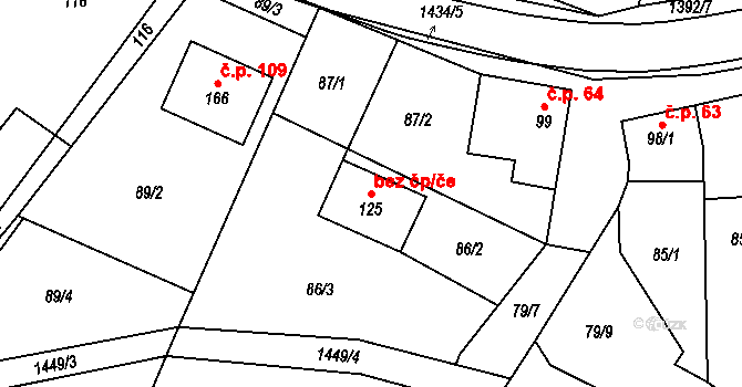 Chvalnov-Lísky 49235222 na parcele st. 125 v KÚ Chvalnov, Katastrální mapa