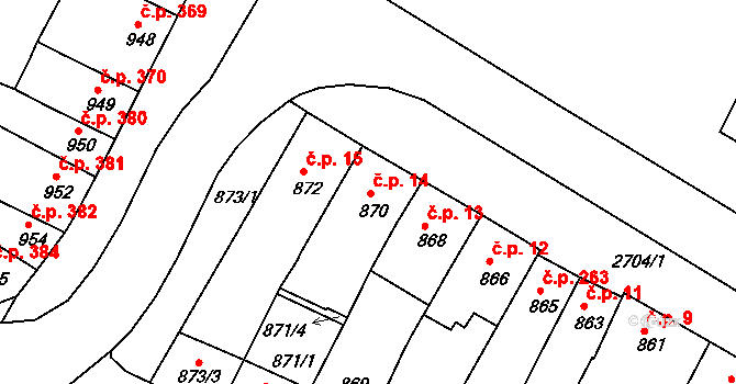 Bučovice 14 na parcele st. 870 v KÚ Bučovice, Katastrální mapa