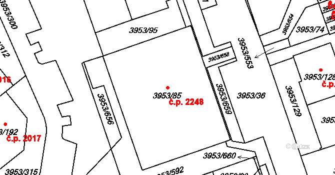 Řečkovice 2248, Brno na parcele st. 3953/85 v KÚ Řečkovice, Katastrální mapa