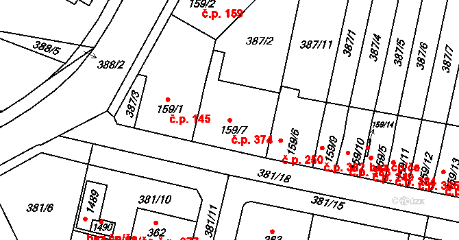 Slatiňany 374 na parcele st. 159/7 v KÚ Slatiňany, Katastrální mapa