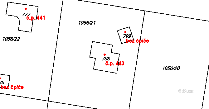 Nová Ves 443, Frýdlant nad Ostravicí na parcele st. 798 v KÚ Nová Ves u Frýdlantu nad Ostravicí, Katastrální mapa