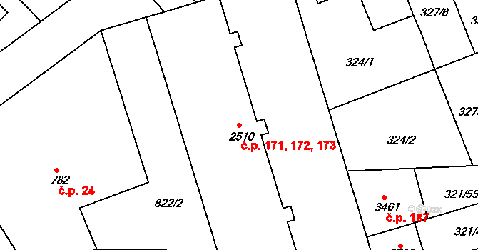 Václavské Předměstí 171,172,173, Písek na parcele st. 2510 v KÚ Písek, Katastrální mapa