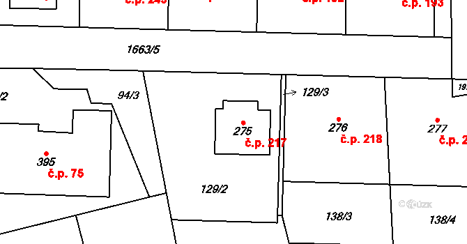 Dubicko 217 na parcele st. 275 v KÚ Dubicko, Katastrální mapa
