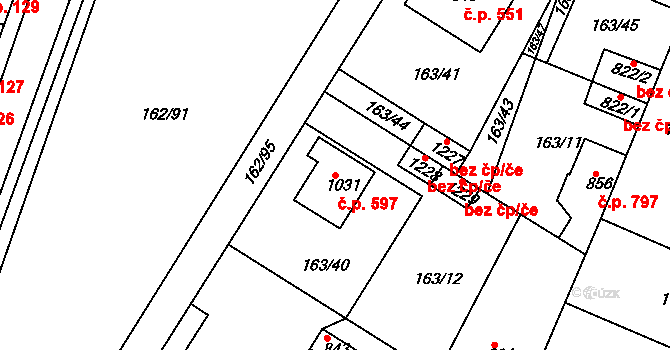 Lobeček 597, Kralupy nad Vltavou na parcele st. 1031 v KÚ Lobeček, Katastrální mapa