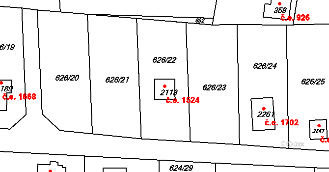 Pikovice 1524, Hradištko na parcele st. 2113 v KÚ Hradištko pod Medníkem, Katastrální mapa