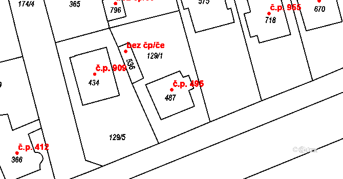 Rudná 495 na parcele st. 487 v KÚ Dušníky u Rudné, Katastrální mapa