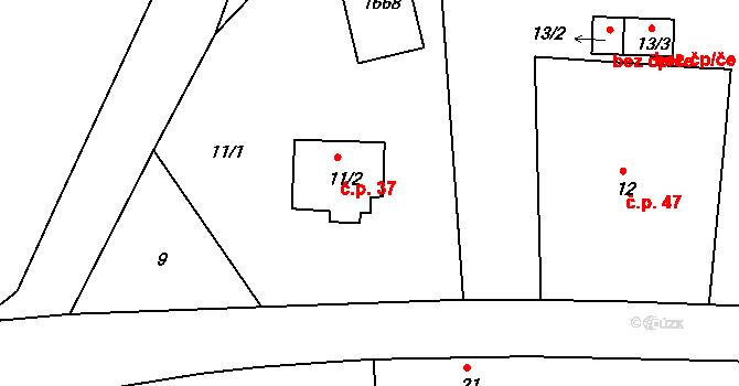 Kanice 37 na parcele st. 11/2 v KÚ Kanice u Domažlic, Katastrální mapa