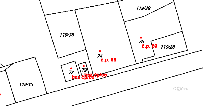Štipoklasy 68, Plánice na parcele st. 74 v KÚ Štipoklasy u Lovčic, Katastrální mapa