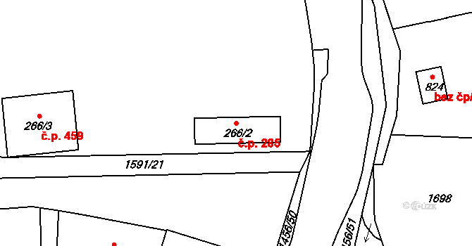 Velké Poříčí 285 na parcele st. 266/2 v KÚ Velké Poříčí, Katastrální mapa