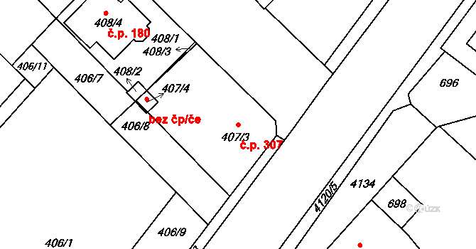 Jakubské Předměstí 307, Jaroměř na parcele st. 407/3 v KÚ Jaroměř, Katastrální mapa