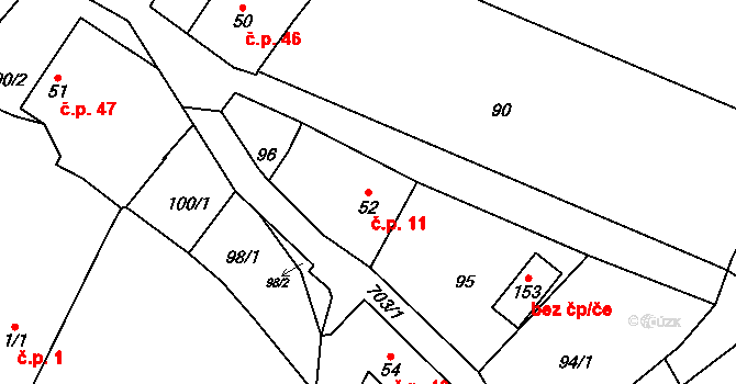 Semonice 11, Jaroměř na parcele st. 52 v KÚ Semonice, Katastrální mapa