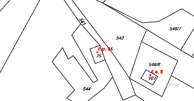 Rzy 24, Nový Hrádek na parcele st. 75 v KÚ Dlouhé, Katastrální mapa