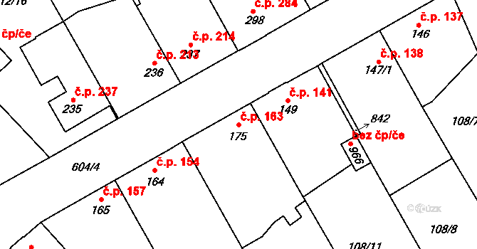 Rosice 163, Pardubice na parcele st. 175 v KÚ Rosice nad Labem, Katastrální mapa