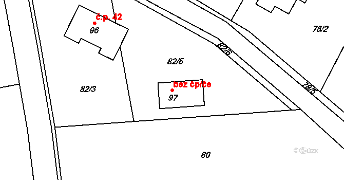 Bolešiny 77493222 na parcele st. 97 v KÚ Slavošovice u Klatov, Katastrální mapa