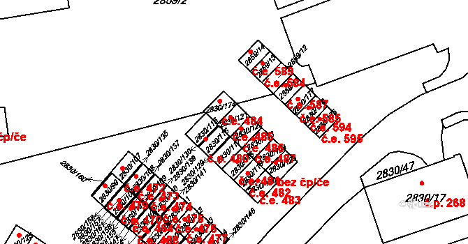 Rumburk 1 485, Rumburk na parcele st. 2830/121 v KÚ Rumburk, Katastrální mapa