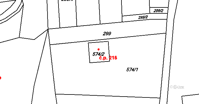 Dolní Lhota 216, Blansko na parcele st. 574/2 v KÚ Dolní Lhota, Katastrální mapa