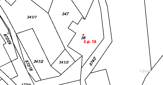 Šléglov 15 na parcele st. 36 v KÚ Šléglov, Katastrální mapa