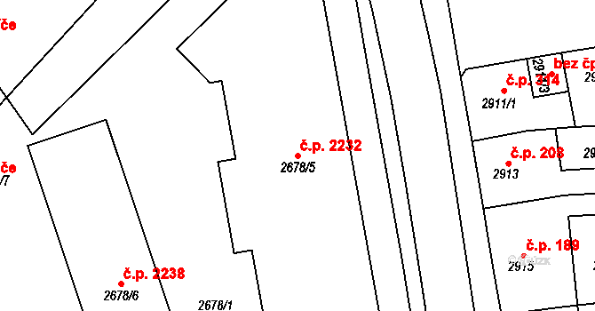 Řečkovice 2232, Brno na parcele st. 2678/5 v KÚ Řečkovice, Katastrální mapa