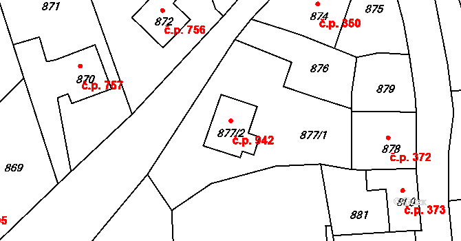 Štramberk 942 na parcele st. 877/2 v KÚ Štramberk, Katastrální mapa